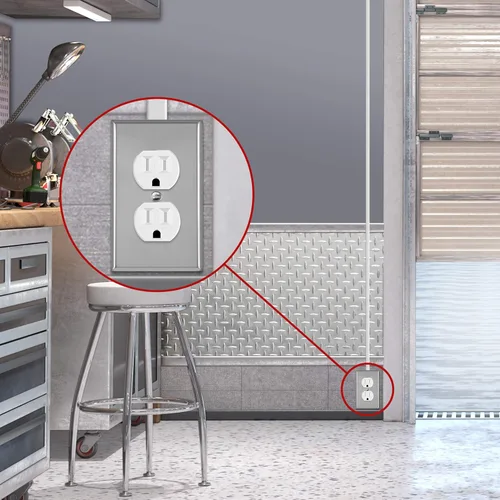 Vista 8 de ENERLITES Placa de pared de metal dúplex para receptáculos, cubierta de salida de acero inoxidable, resistente a la corrosión, tamaño de 1 banda