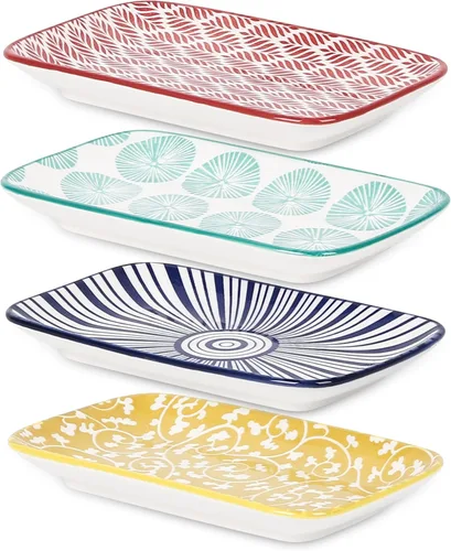 Selamica Juego de 4 platos de ensalada rectangulares de cerámica, platos pequeños para servir aperitivos, sushi, frutas, varios colores