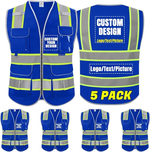 Vista 9 de BeautyWill Chaleco de seguridad con logotipo personalizado, certificado ANSI, 8 bolsillos, Clase 2, chaleco reflectante de alta visibilidad