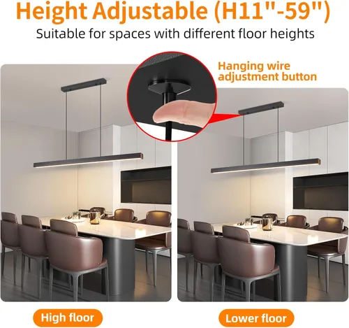 Vista 2 de Lámpara colgante lineal LED moderna, lámpara de techo de 47 pulgadas con control remoto de 3000K-6500K temperatura de color ajustable luz de isla