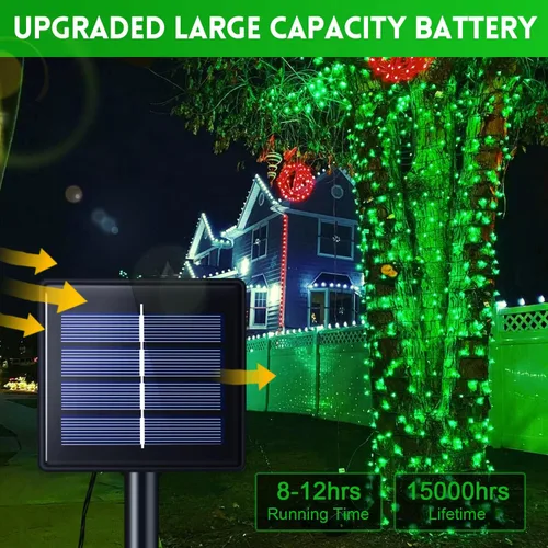 Vista 2 de JMEXSUSS Paquete de 2 tiras de 200 luces LED solares/2 paquetes de 100 luces LED de cadena verde