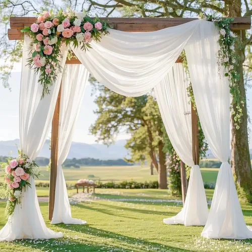 Vista 9 de FANPROMS Cortinas de gasa para arco de boda, 2 paneles de 18 pies, cortinas de gasa transparente para ceremonia, 6 yardas, tela drapeada para arco