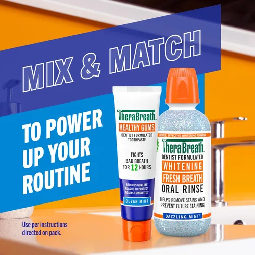 Vista 6 de TheraBreath Pasta de dientes para encías saludables, combate el mal aliento durante 12 horas, con fluoruro de estaño para protección contra