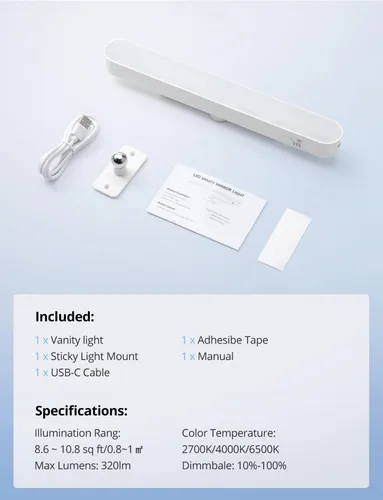 Vista 9 de Combuh Barra de luz LED recargable para maquillaje, iluminación LED para espejo, 11 pulgadas, súper brillante, 14 días de duración, funciona