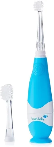 Brush-Baby - Cepillo de dientes eléctrico BabySonic Azul, 0-36 meses - Cepillo suave y suavemente vibrante para encías sensibles y dientes nuevos -