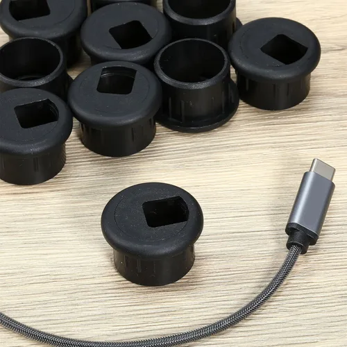 Vista 6 de SATINIOR Paquete de 10 fundas de plástico con ojales de escritorio para organizar cables y cables, tapas organizadoras de cables de escritorio