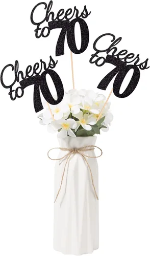 Vista 42 de Gexolenu Cheers to 21, paquete de 10 piezas de centros de mesa de cumpleaños número 21 con purpurina negra de doble cara para mesas, palitos