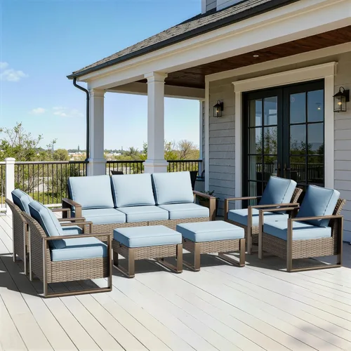 Vista 16 de Sofá de Mimbre Metálico para Patio de 75", Sofá Sillón de Ratán para Exteriores de 3 Asientos para Todo Tipo de Clima con Cojines Premium