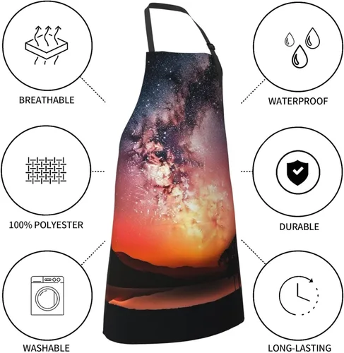 Vista 5 de Waterproof Apron with 2 Pockets Glowing Sunset Starry Sky Adjustable Bib Aprons for Cooking Kitchen