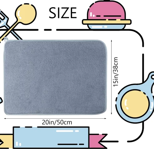 Vista 2 de Paquete de 2 alfombrillas de microfibra para secar platos, almohadilla grande absorbente para secar platos, almohadillas escurridor de platos