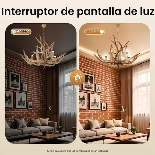 Vista 4 de TFCFL Candelabro de Astas, Lámpara Colgante de 6 Astas Estilo Rústico Retro Candelabro de Cuerno de Ciervo con Base E12, Lámpara de Astas con Altura