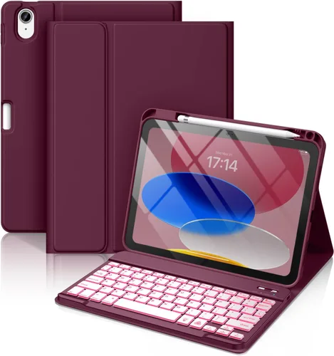 Vista 16 de Hamile Funda para iPad de 11ª y 10ª generación con teclado - 7 colores retroiluminados Inalámbricos Desmontable Folio Funda de teclado con soporte