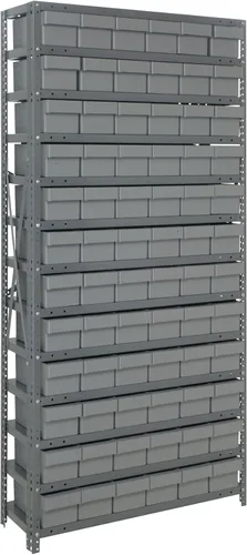 Vista 407 de Quantum QSBU-245BK Heavy Duty Shelving Unit with (7) Shelves and (24) QUS245 Black Bins for Garage Warehouse Storage Distribution 400 lb Load