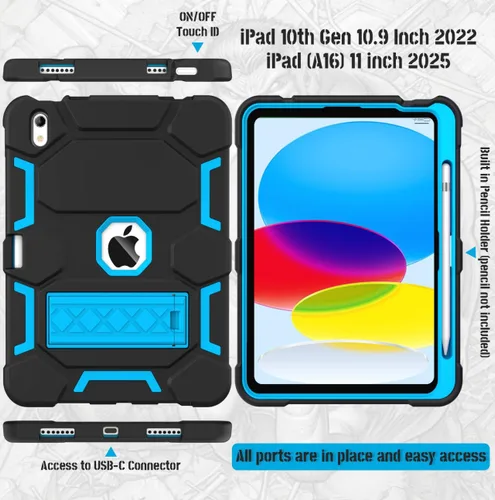 Vista 5 de Funda CCMAO para iPad (A16) 11ª/10ª Generación (2025/2022), Funda para iPad 10ª Generación con Soporte y Porta Lápiz, Funda Protectora Híbrida