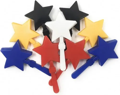 Funiverse Paquete de 20 pinzas de mano en forma de estrella, multicolor para fiestas, eventos deportivos y recuerdos de Año Nuevo Oro