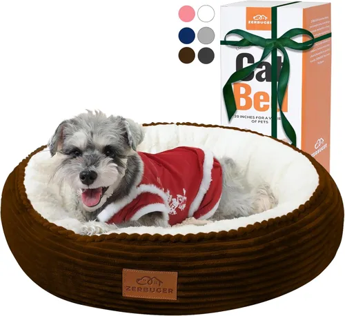 Vista 13 de Zerbuger Cama redonda para perros y gatos, de 20 pulgadas, color camello, regalo para perros grandes, medianos y pequeños, sofá de dormir lavable a