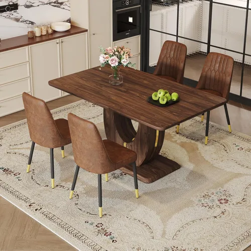 Vista 9 de JUFU Juego de mesa de comedor moderno para 4, juego de mesa de cocina rectangular de 63 pulgadas con mesa de mármol sintético y 4 sillas tapizadas