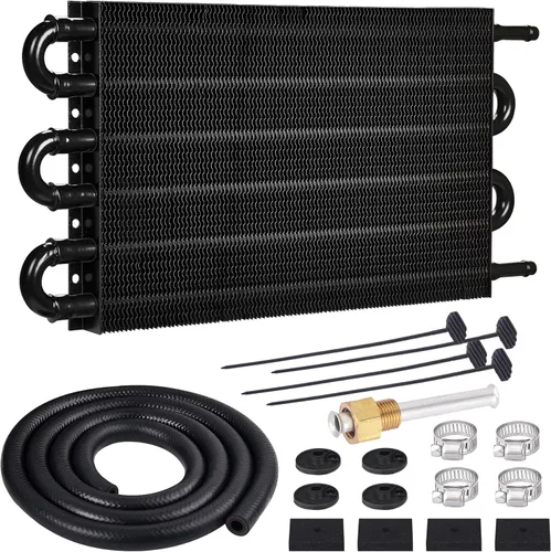 Vista 9 de EVIL ENERGY Refrigerador de aceite de transmisión de 5/16", kit enfriador de tubos y aletas de 4 pasos, universal de aluminio negro