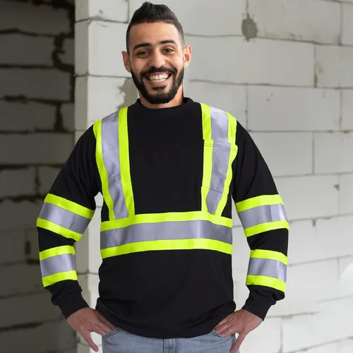 Vista 5 de JORESTECH Camisa de trabajo de seguridad negra de manga larga - Alta visibilidad dos tonos amarillo/lime - ANSI/ISEA