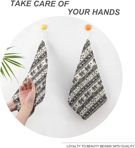 Vista 4 de Decorative Hand Towels for Bathroom - Retro Elephant Pattern Print Soft Absorbent Small Bath Hand Towels for Kitchen, Farmhouse, Spa, Hotel, Guest