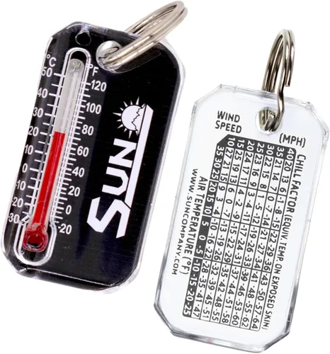 Sun Company Zip-o-gage - Termómetro de cierre para chaqueta, parka o mochila | Mini termómetro llavero para exteriores Negro