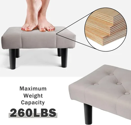 Vista 22 de HOUCHICS Taburete acolchado de piel, pequeño reposapiés otomano con patas de madera, moderno reposo rectangular para sala de estar, sofá, escritorio