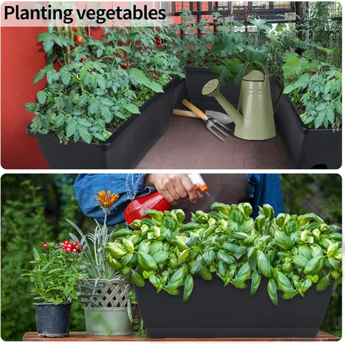Vista 7 de CHUKEMAOYI Macetero de ventana, paquete de 10 maceteros de plástico para vegetales y flores, macetas rectangulares de 17 pulgadas con platillos