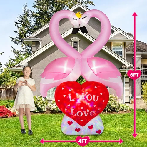 Vista 3 de Cisne inflable de pareja de 6 pies con corazón de amor, decoración de patio inflable con luz LED, decoración romántica de corazón para fiesta de San