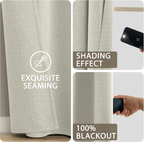 Vista 6 de SimpleHome 100% Cortinas de Lino con Oscurecimiento Total en Crema, 72 Pulgadas de Largo, Cortinas de Dormitorio con Pestaña Trasera y Bolsillo