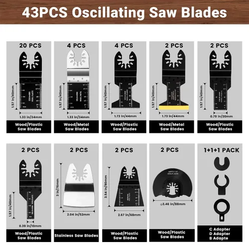 Vista 2 de 43 hojas de sierra oscilantes, kit multiherramienta premium para madera/metal/plástico, hojas de sierra de liberación rápida, compatible con Porter