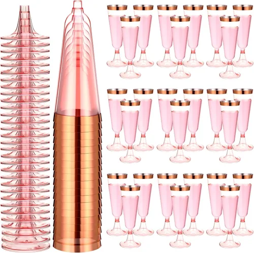 Vista 7 de Thenshop Paquete de 50 copas de champán de plástico color oro rosa de 5.5 onzas, elegantes copas de champán desechables transparentes, vasos