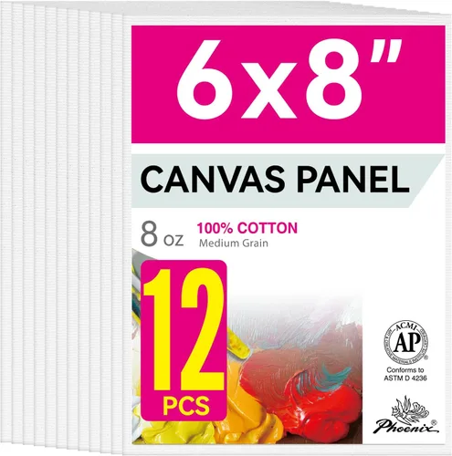 Vista 26 de PHOENIX Paneles de Lienzo Pequeños para Pintura de 3x5 Pulgadas, Paquete de Valor de 12 Unidades - 8 Oz Triple Imprimado 100% Algodón Libre de Ácido