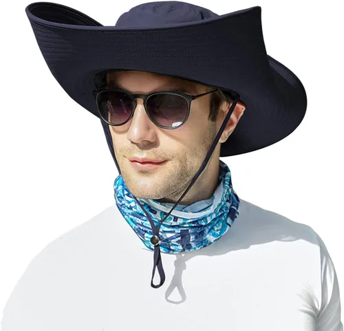 Vista 7 de Muryobao Sombreros de sol para hombre, UPF 50+, malla impermeable, ala ancha, sombrero de pesca