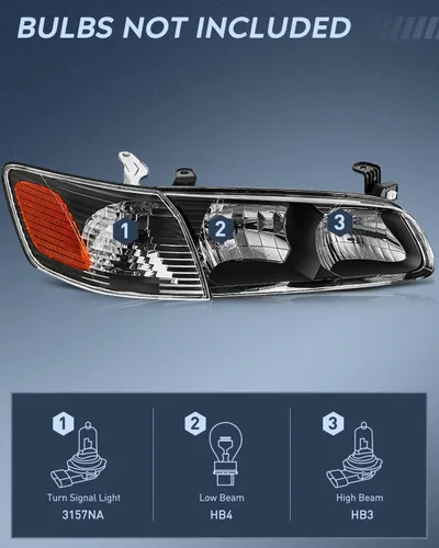 Vista 2 de Nilight Conjunto de faros delanteros compatible con Toyota Camry 2000 2001, lámpara de repuesto con carcasa negra y reflector ámbar para el lado