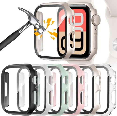 Vista 8 de [Paquete de 6] Funda para Apple Watch SE 3/SE 2ª generación Series 6 5 4 SE protector de pantalla con vidrio templado ultrafino, cobertura completa
