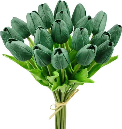 Vista 38 de Mandy's - 20 flores blancas artificiales de seda de tulipán artificial de 13.5 pulgadas para Año Nuevo, primavera, Día de la Madre, Pascua, Día