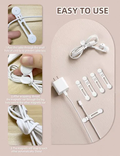 Vista 5 de Organizadores de bridas magnéticas para cables, Kanemc bridas de cable de silicona con envoltura de cable reutilizable, bridas giratorias