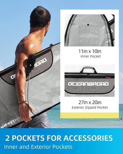 Vista 5 de OCEANBROAD Bolsa para Tabla de Surf Longboard Mochila de Día Bolsa de Viaje 5'0, 5'6, 6'0, 6'6, 7'0, 7'6, 8'0, 8'6, 9'0, 9'6, 10'0