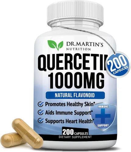 Quercetina de 1000 mg - 200 cápsulas | Apoyo inmunológico, antioxidante para alivio estacional de los senos nasales y salud cardiovascular |