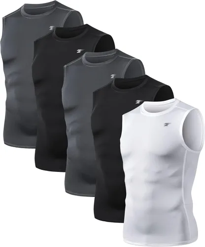 TELALEO Paquete de 5 camisetas de compresión atléticas para hombre, sin mangas, para entrenamiento, capa base deportiva, correr, baloncesto