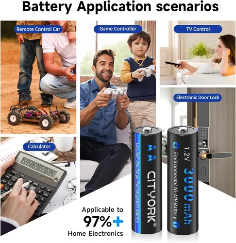 Vista 2 de Paquete de 16 pilas recargables AA de 3000 mAh, batería recargable AA precargada de 1.2 V NIMH, alta capacidad de 3000 mAh de larga duración