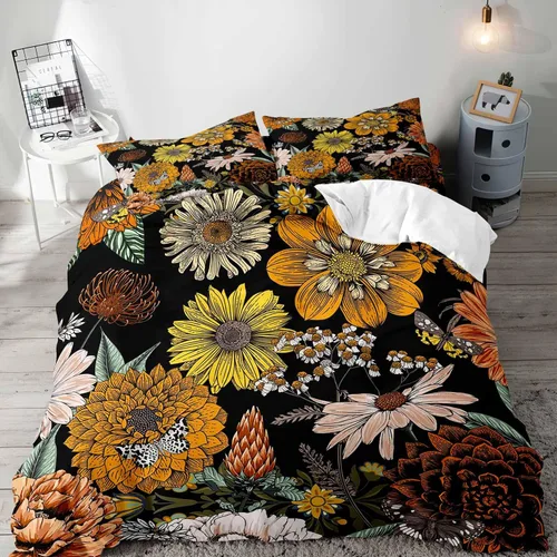 Vista 17 de LUVIVIHOME Juego de 2 piezas de funda de edredón vintage con diseño floral, juego de ropa de cama tamaño individual, estilo bohemio retro