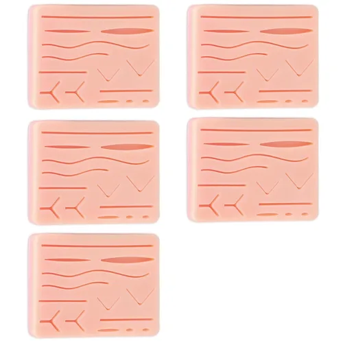 5 piezas Almohadillas de Práctica de Sutura Realistas Kit de Piel de Silicona de Tres Capas con 14 Heridas Precortadas, Mejor Regalo para