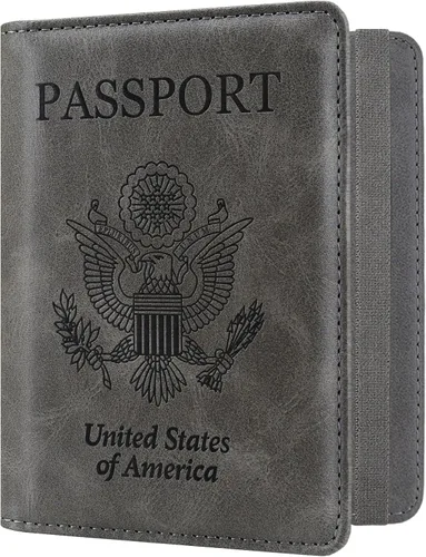 Vista 14 de ACdream Cartera de viaje con bloqueo RFID para pasaporte, funda de piel sintética de alta calidad con soporte para tarjetas, ranura para bolígrafo