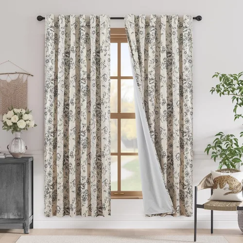 Vista 119 de JINCHAN Cortinas de mezcla de lino con flores para sala de campo francés, cortinas para sala de estar de 84 pulgadas de largo, cortinas impresas