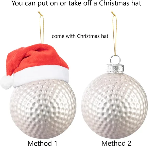 Vista 2 de Adorno de golf de Navidad de 3.15 pulgadas, adornos de bola de Navidad soplada de vidrio para decoración de árbol de Navidad, bolas de adornos
