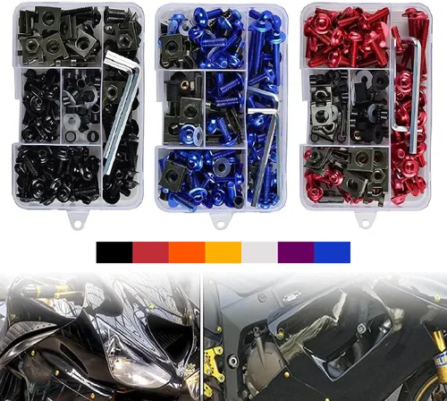 Vista 7 de Kit de pernos para carenado de motocicleta, 177 piezas M5 M6, tornillos de aluminio para parabrisas de motocicleta, juego de pernos, tuercas y clips