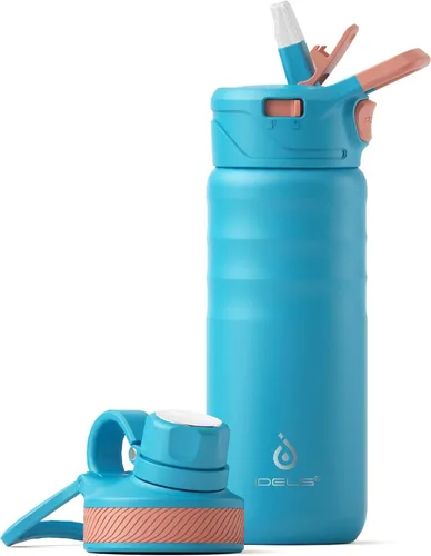Vista 36 de IDEUS Botella de agua aislada de acero inoxidable con 2 tapas a prueba de fugas, termo para senderismo, ciclismo, 32 onzas, violeta