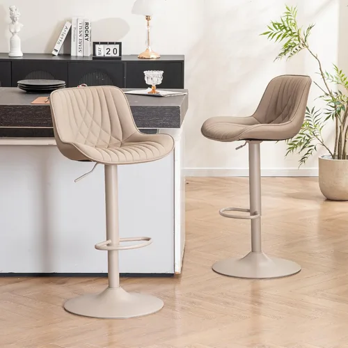 Vista 19 de YOUTASTE Juego de 2 taburetes de bar, taburetes de bar giratorios ajustables con respaldo, sillas de bar tapizadas de piel sintética gris con base