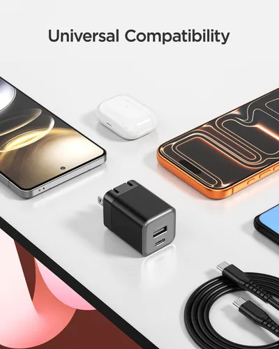 Vista 7 de wegear Cargador rápido USB C de 30 W, cargador de pared USB C de doble puerto con enchufe plegable para iPhone 16/15/14, Samsung S24, iPad, 40% más